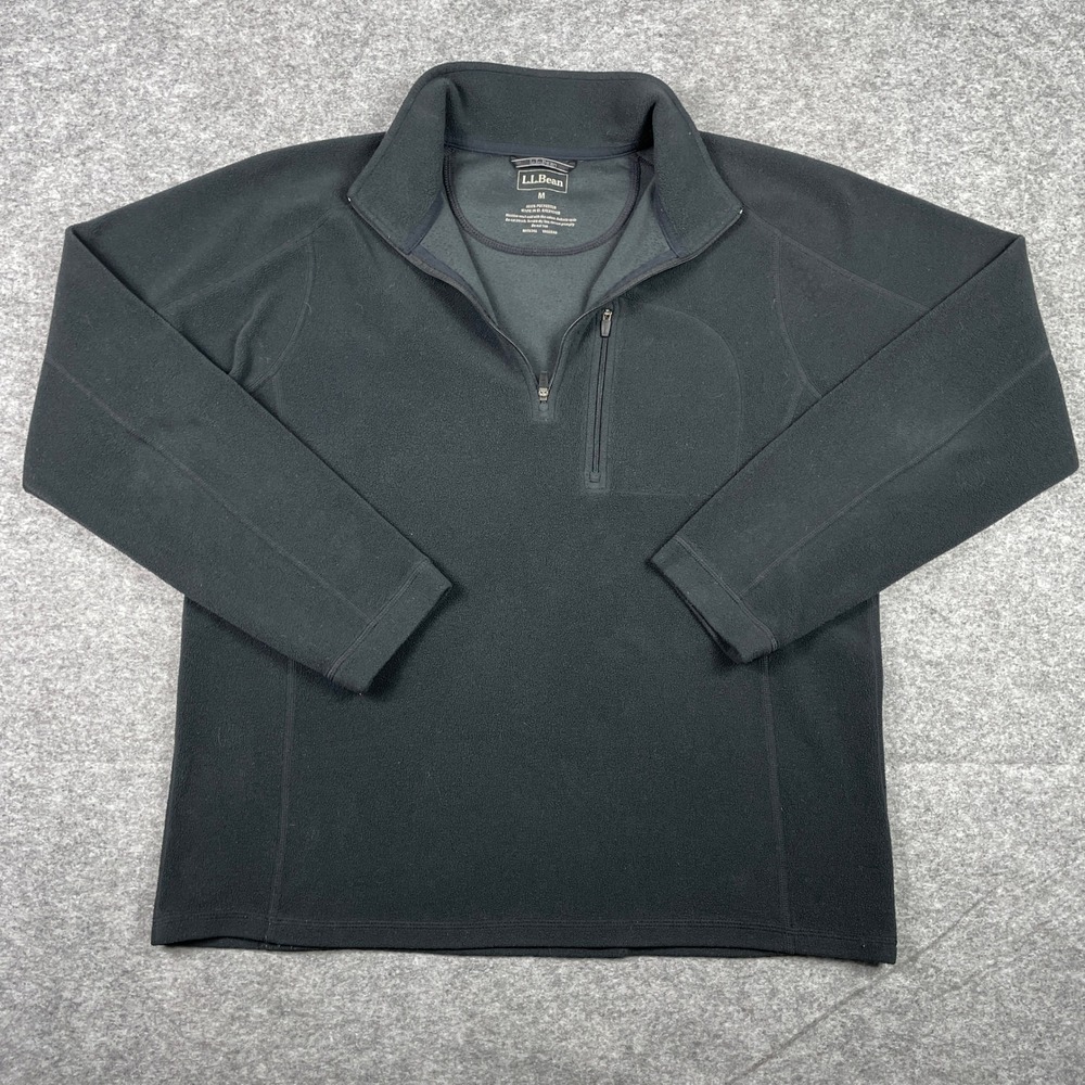 LL Bean Fleece Pullover Mens M Black Quarter Zip Chest Pocket Midweight 13588